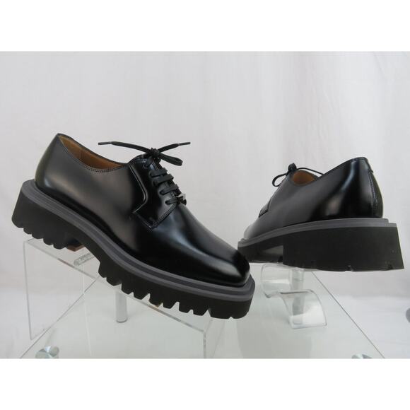 NIB FERRAGAMO FLICKER BLACK LEATHER LOGO PLATFORM LUG SOLE OXFORDS 9 M - Picture 11 of 13